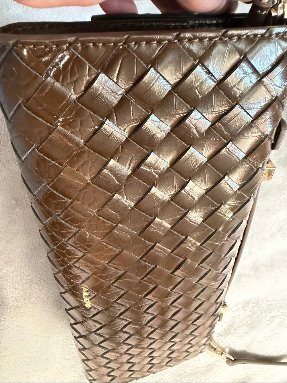 Aldo Brown Woven Leather Clutch with Gold-Tone Turn Lock